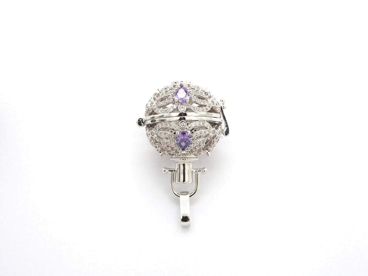 CZ Micro Pave Filigree Large Ball Pendant with Clasp, Cubic Zirconia Paved Charm,Necklace Bracelet Pendant, 28x20mm,sku#F528