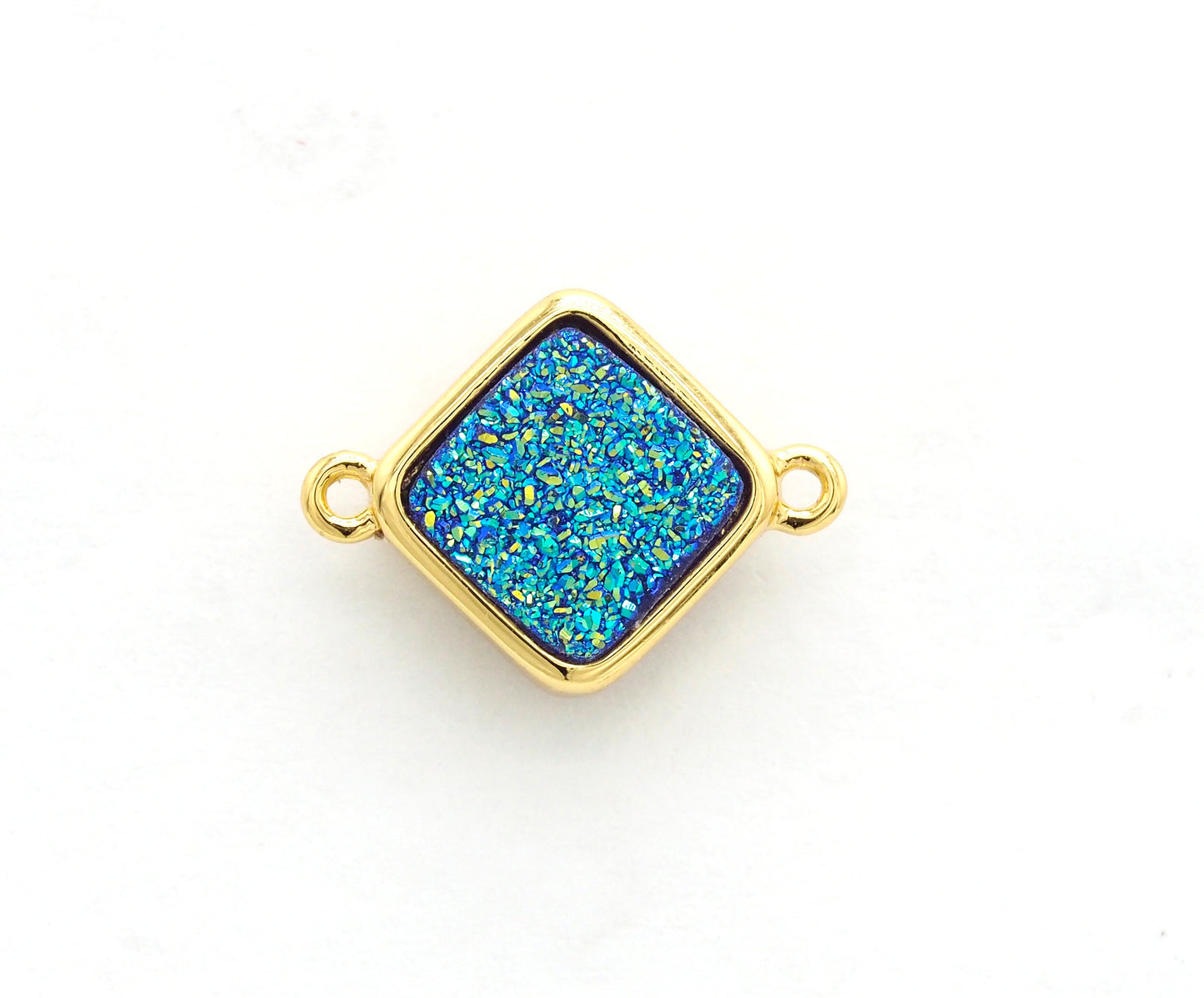 Mystic Drusy Diamond Shape Bezel Connector Beads, Bezel Druzy Charm, Gold/Silver finish,Pink/Black/Silver/White/Blue, 12x16mm,SKU#V30