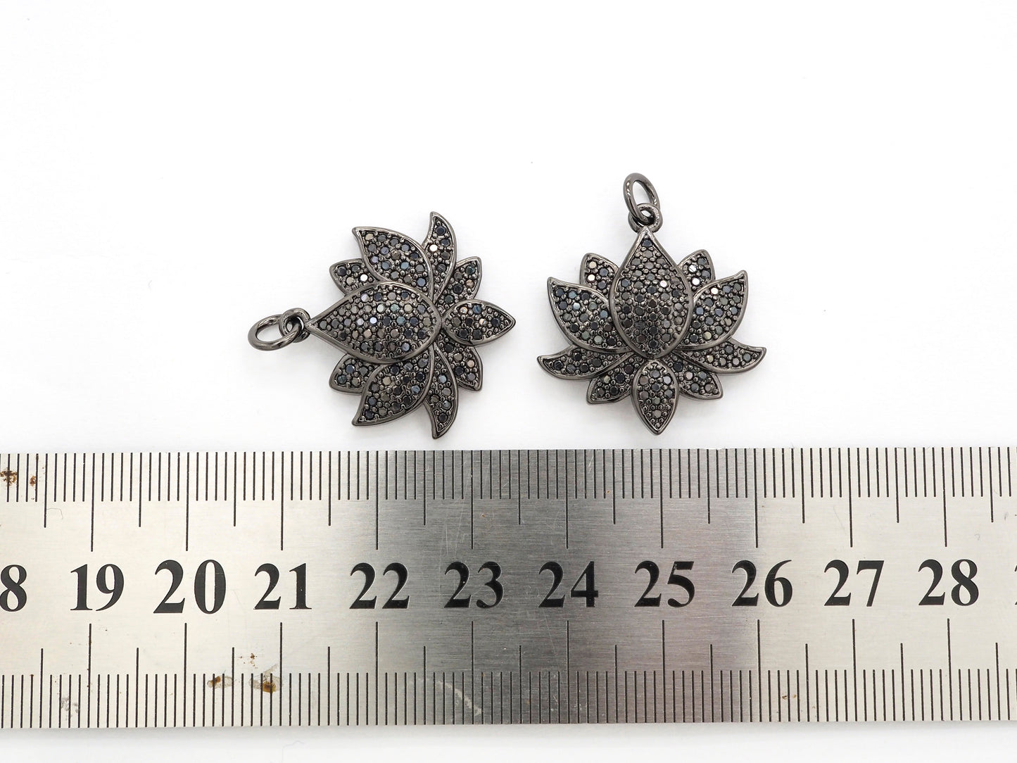 Black CZ Pave On Black Micro Pave Lotus Pendant/Charm,Cubic Zirconia Pendant,Fashion Jewelry Findings, 25x25mm, sku#F530