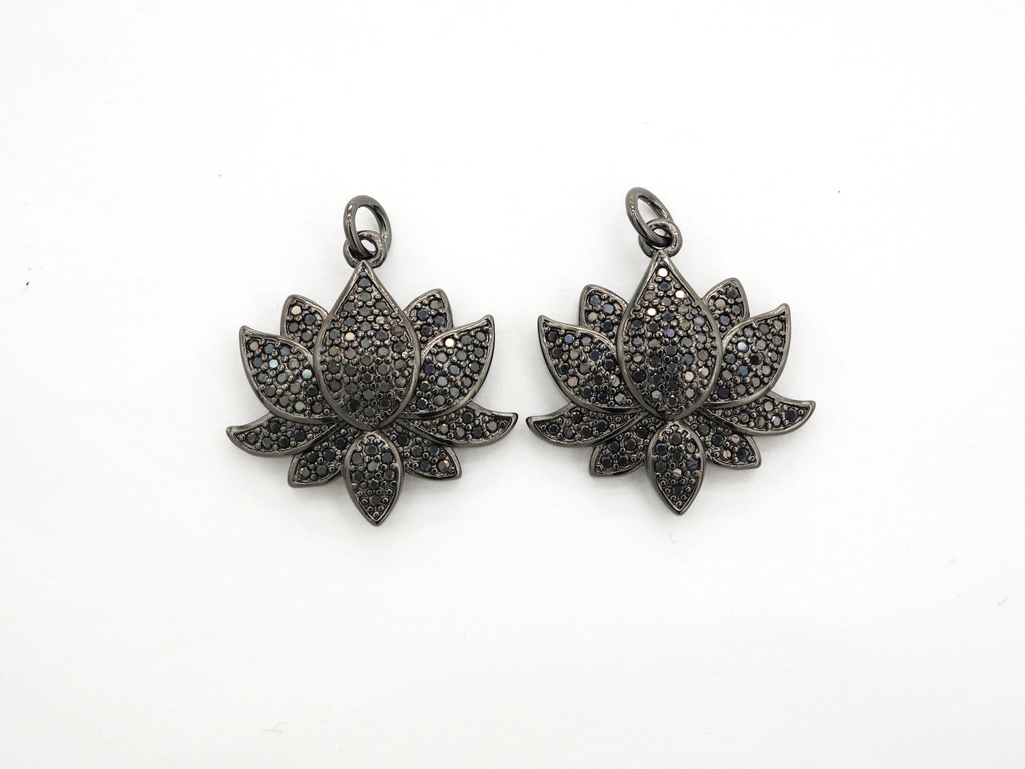 Black CZ Pave On Black Micro Pave Lotus Pendant/Charm,Cubic Zirconia Pendant,Fashion Jewelry Findings, 25x25mm, sku#F530