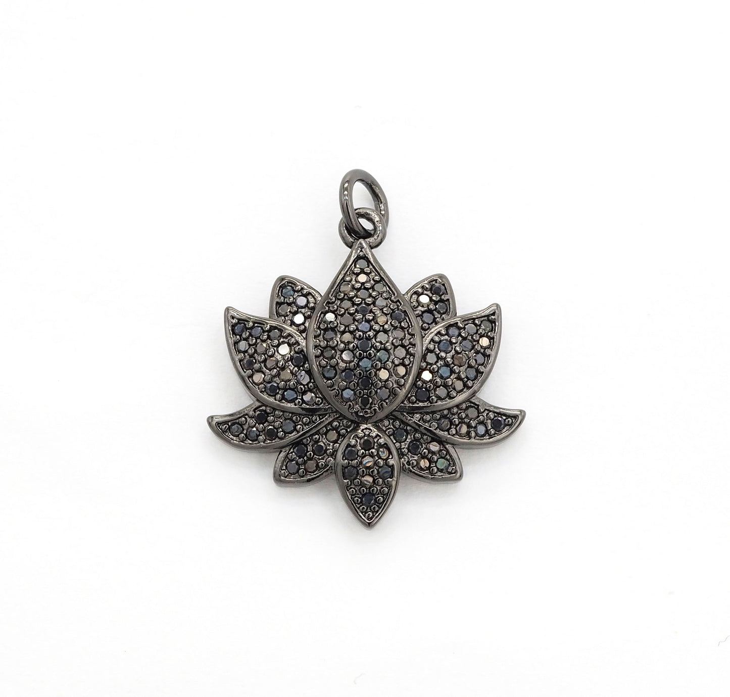 Black CZ Pave On Black Micro Pave Lotus Pendant/Charm,Cubic Zirconia Pendant,Fashion Jewelry Findings, 25x25mm, sku#F530
