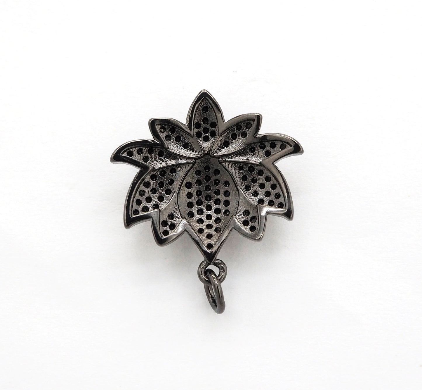 Black CZ Pave On Black Micro Pave Lotus Pendant/Charm,Cubic Zirconia Pendant,Fashion Jewelry Findings, 25x25mm, sku#F530