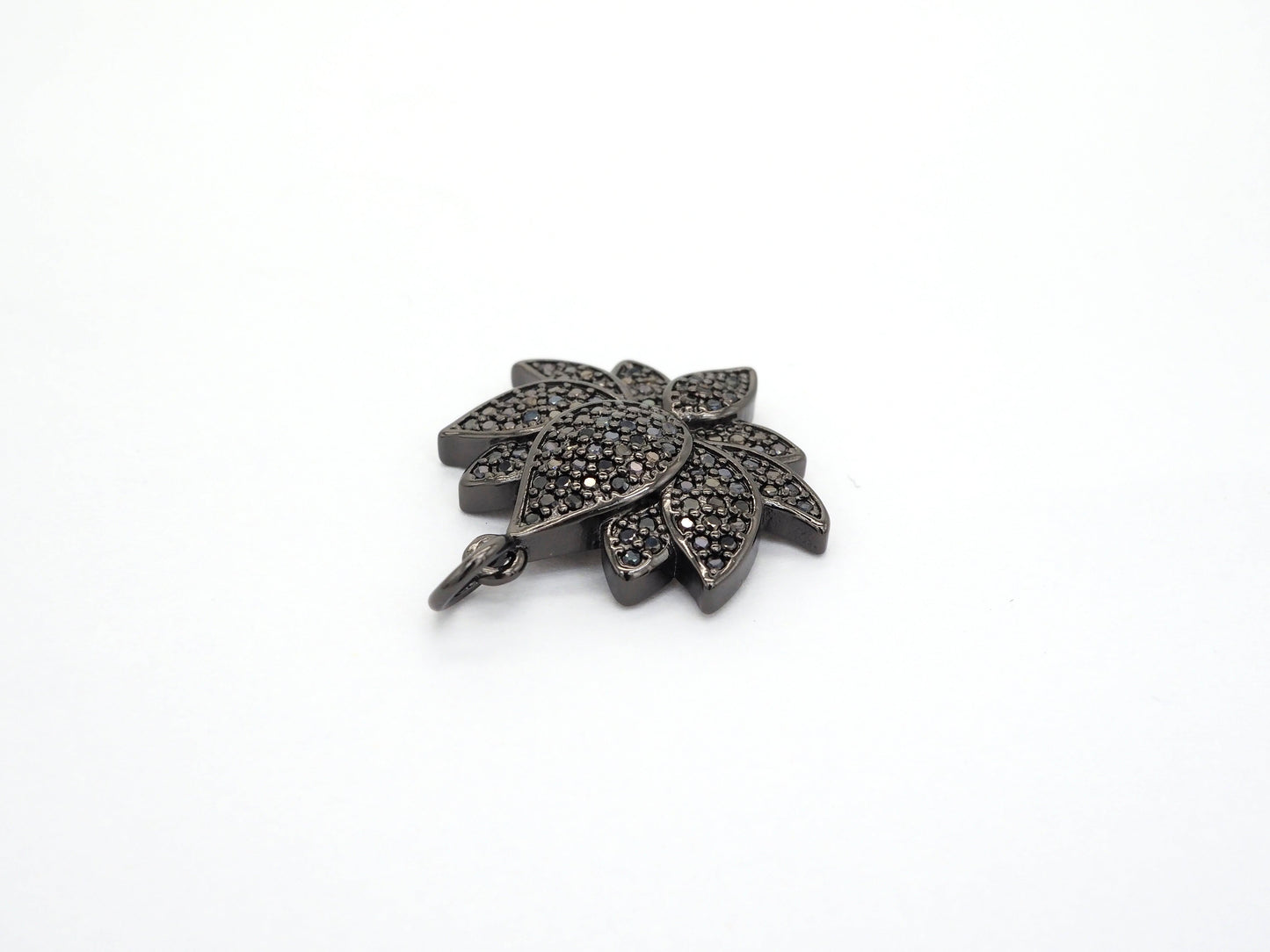 Black CZ Pave On Black Micro Pave Lotus Pendant/Charm,Cubic Zirconia Pendant,Fashion Jewelry Findings, 25x25mm, sku#F530