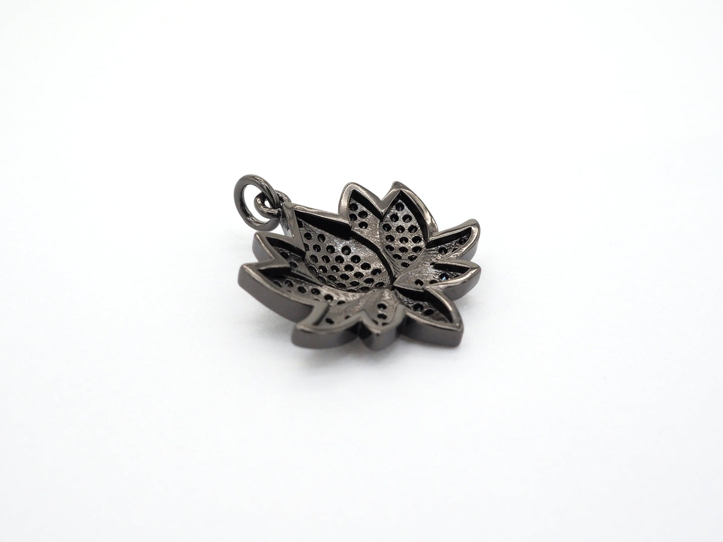 Black CZ Pave On Black Micro Pave Lotus Pendant/Charm,Cubic Zirconia Pendant,Fashion Jewelry Findings, 25x25mm, sku#F530