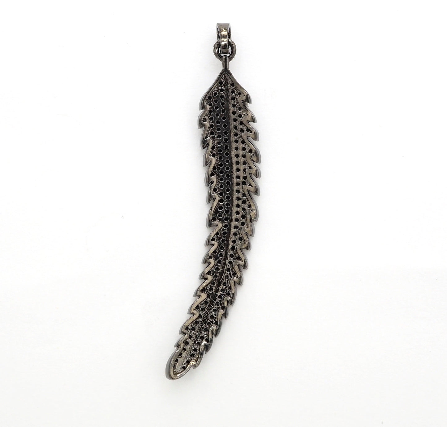 Black CZ Pave On Black Micro Pave LONG Feather/Leaf Pendant/Charm,Cubic Zirconia Pendant,Fashion Jewelry Findings, 11x61mm, sku#F534