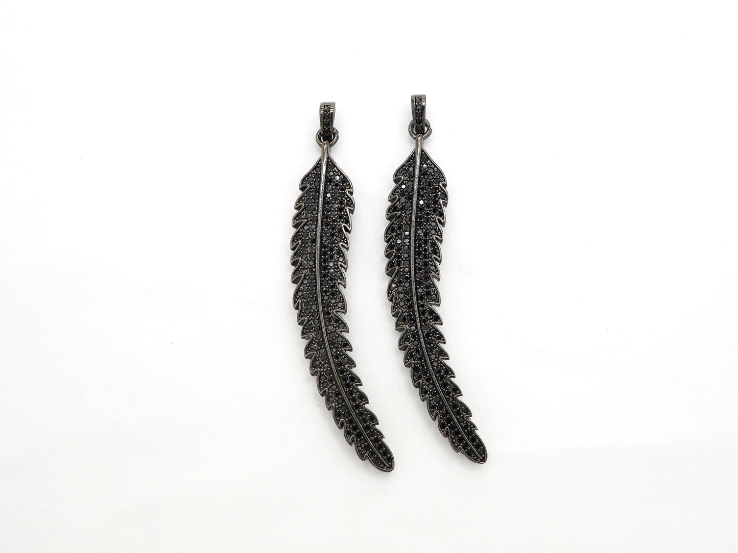 Black CZ Pave On Black Micro Pave LONG Feather/Leaf Pendant/Charm,Cubic Zirconia Pendant,Fashion Jewelry Findings, 11x61mm, sku#F534