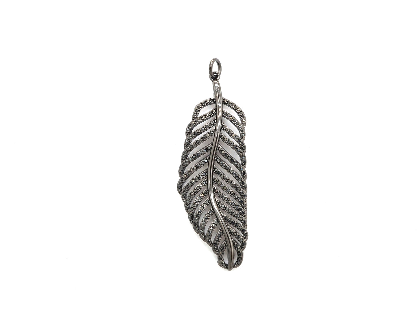 Black CZ Pave On Black Micro Pave Feather/Leaf Pendant/Charm,Cubic Zirconia Pendant,Fashion Jewelry Findings, 19x57mm, sku#F535