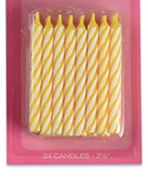 Bougie d'anniversaire rayée jaune de 2,5", 1 paquet de 24 bougies