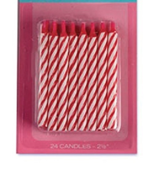 Bougie d'anniversaire rayée rouge de 6,35 cm, 1 paquet de 24 bougies