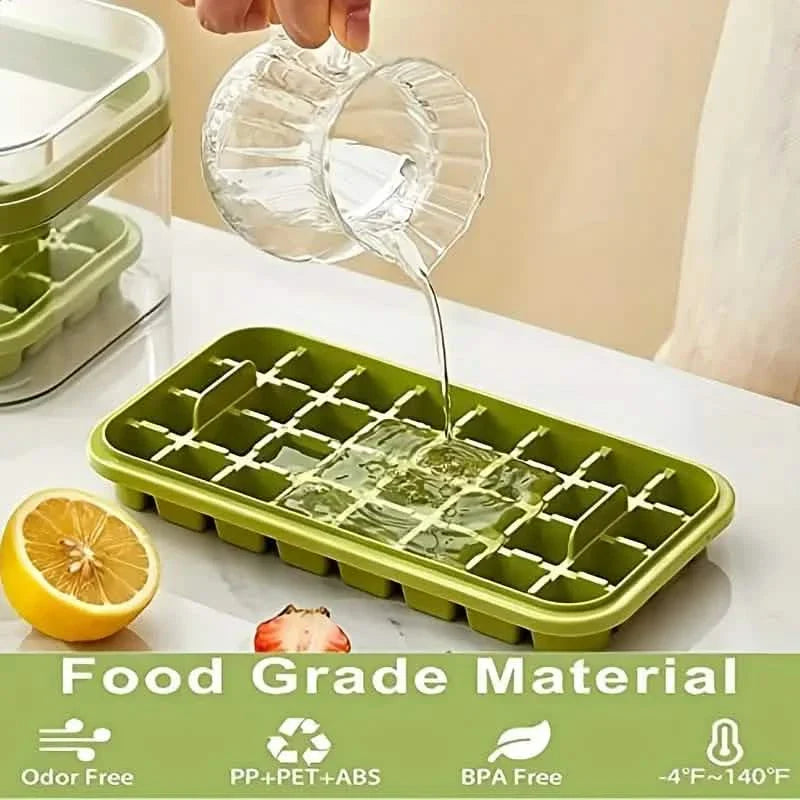 Ensemble de 2 bacs à glaçons de 101 oz - 64 glaçons en silicone avec couvercle et bac de rangement