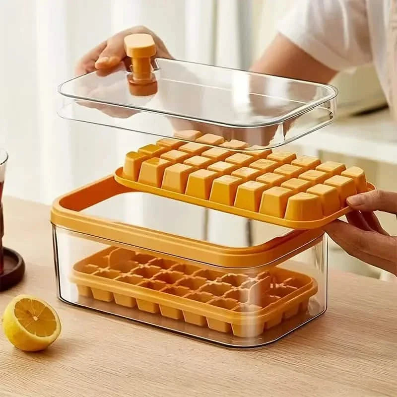 Ensemble de 2 bacs à glaçons de 101 oz - 64 glaçons en silicone avec couvercle et bac de rangement
