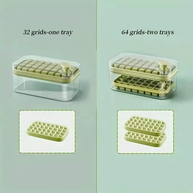 Ensemble de 2 bacs à glaçons de 101 oz - 64 glaçons en silicone avec couvercle et bac de rangement