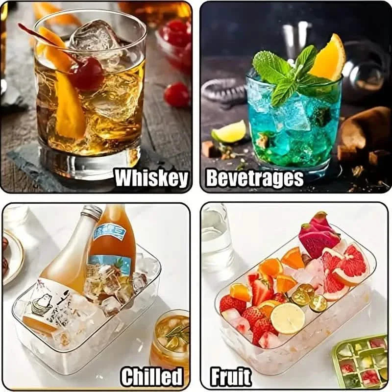 Ensemble de 2 bacs à glaçons de 101 oz - 64 glaçons en silicone avec couvercle et bac de rangement