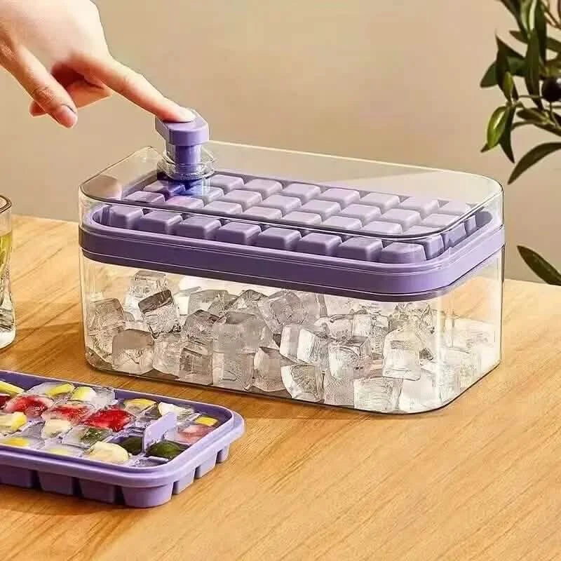 Ensemble de 2 bacs à glaçons de 101 oz - 64 glaçons en silicone avec couvercle et bac de rangement