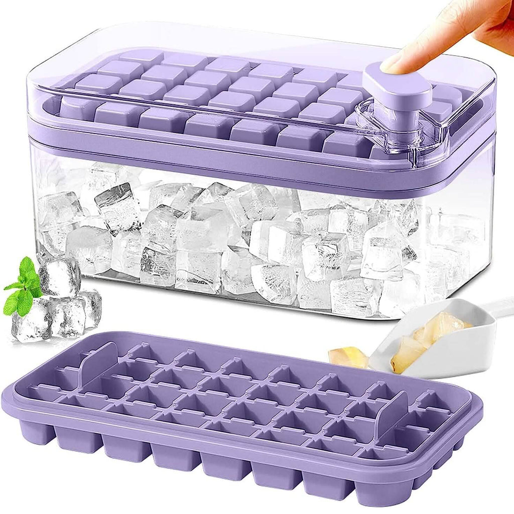 Ensemble de 2 bacs à glaçons de 101 oz - 64 glaçons en silicone avec couvercle et bac de rangement