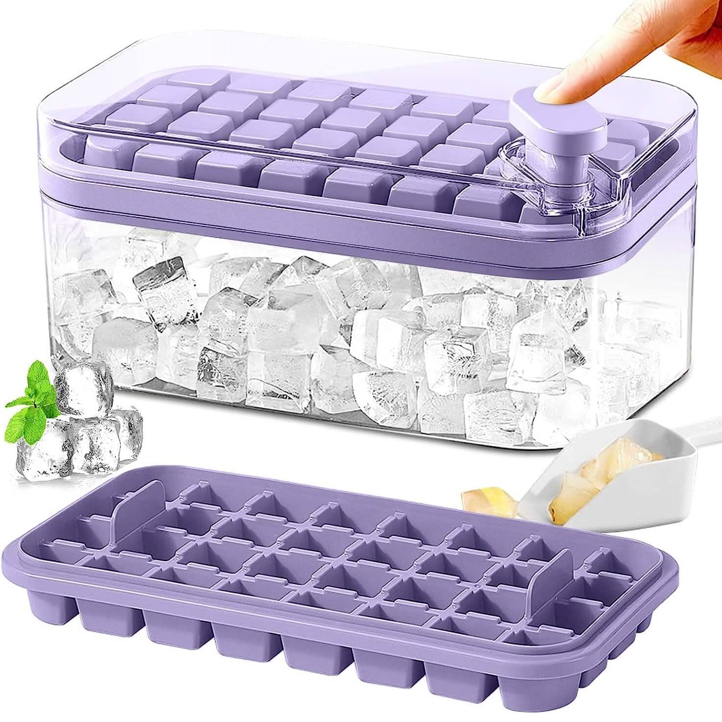 Ensemble de 2 bacs à glaçons de 101 oz - 64 glaçons en silicone avec couvercle et bac de rangement