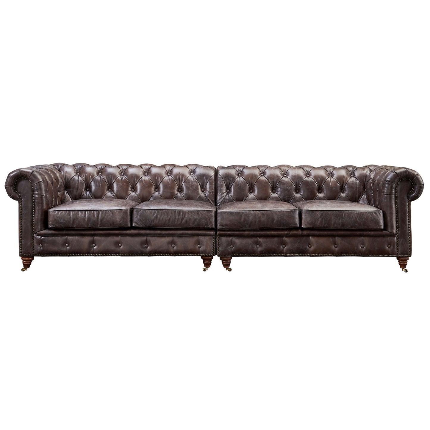 Century Chesterfield Sofa - Dark Brown Leather - 118"