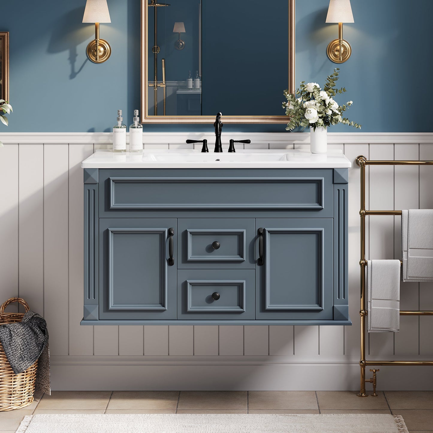 36 Inch Wall Mounted Bathroom Cabinet with Ceramic Sink