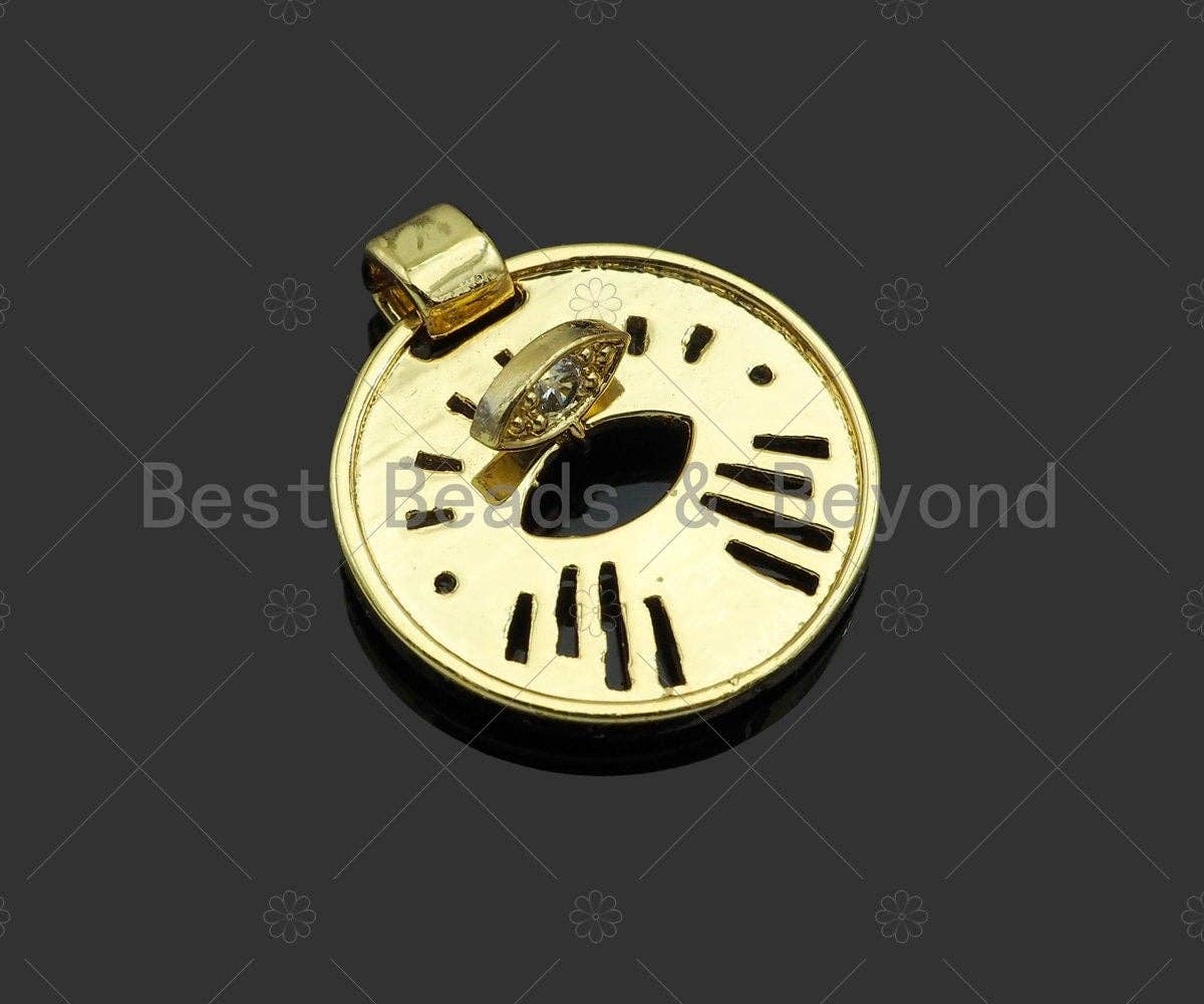 CZ Micro Pave Evil Eye Hollow Out Round Coin Shape Pendant/Charm,Sku#L493