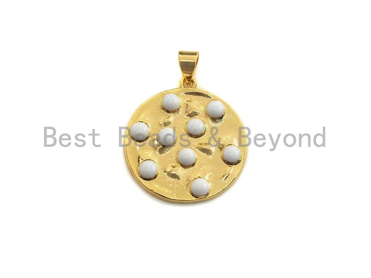 Colorful Enamel Round Particle On Gold Round Coin Pendant, 23x25mm,Sku#F1041C