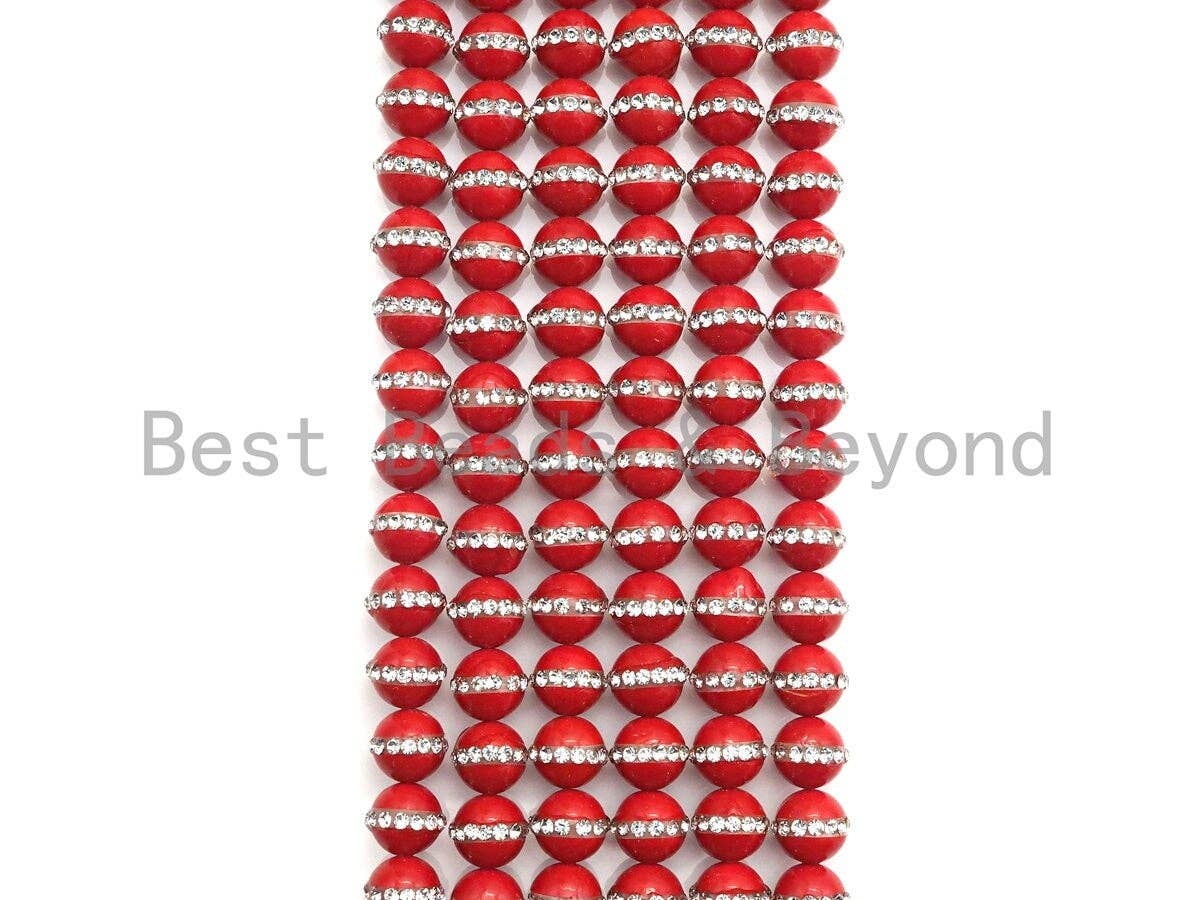 6mm/8mm/10mm/12mm RED Pearl with rhinestone inlaid, RED Round Mother of Pearl Beads, 15.5inch Full strand, Sku#V62