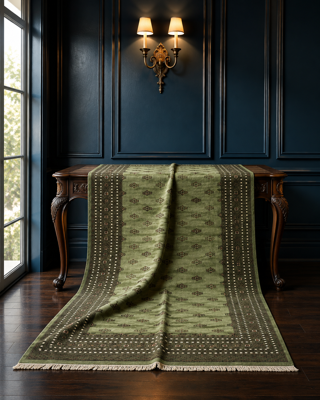 Hand-Knotted Pakistani Bokhara Rug – 100% Wool, size 9' x 12'