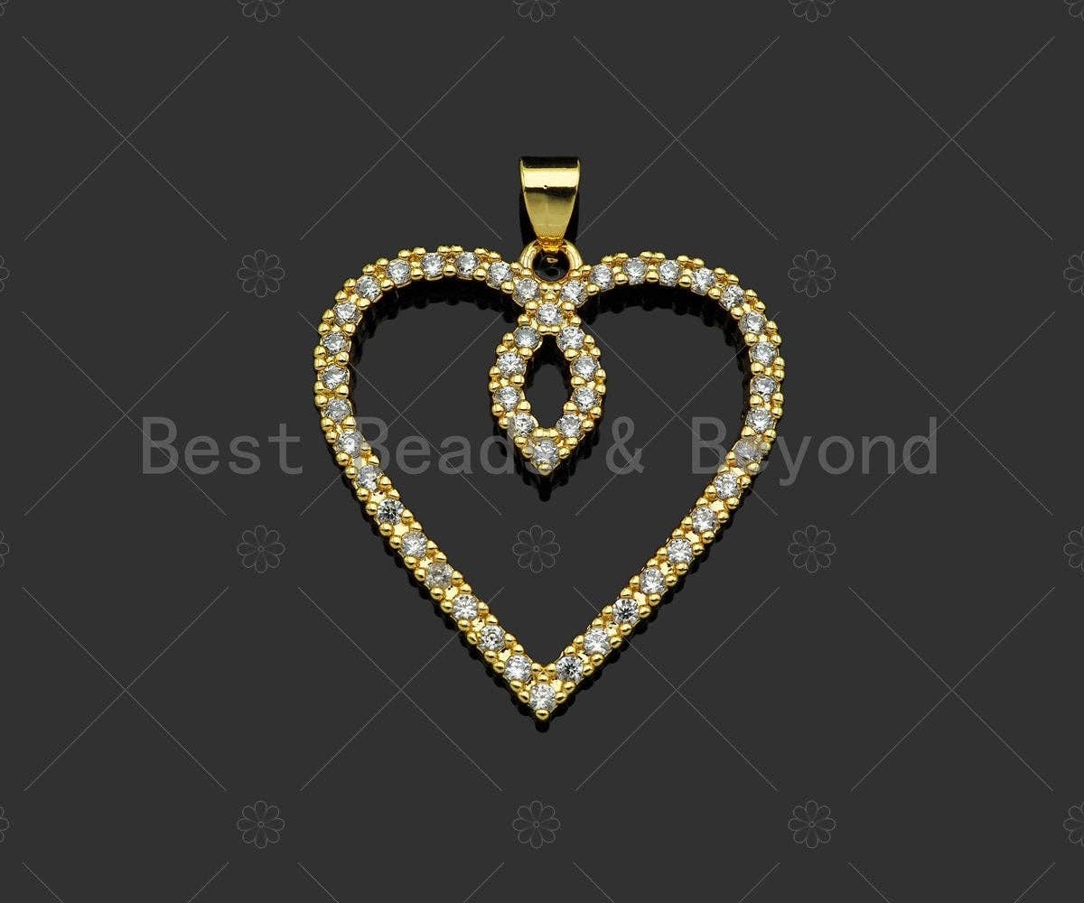 Gold Filled CZ Micro Pave Heart Shape Pendant, 18K Gold Filled Charm, Necklace Bracelet Charm Pendant,26x28mm,Sku#LD94