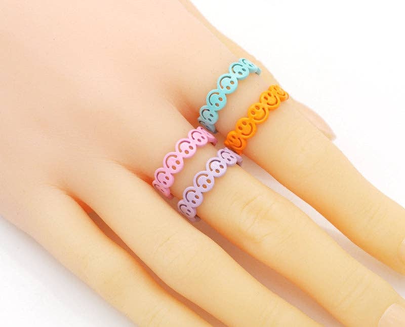 Enamel Smiley Face Stackable Ring, Sku#X358