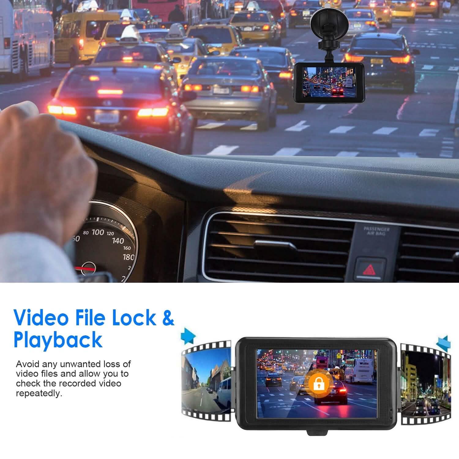 1080P 車載DVR 3インチカメラ ダッシュカム 100°視野角 ループ録画 動体検知