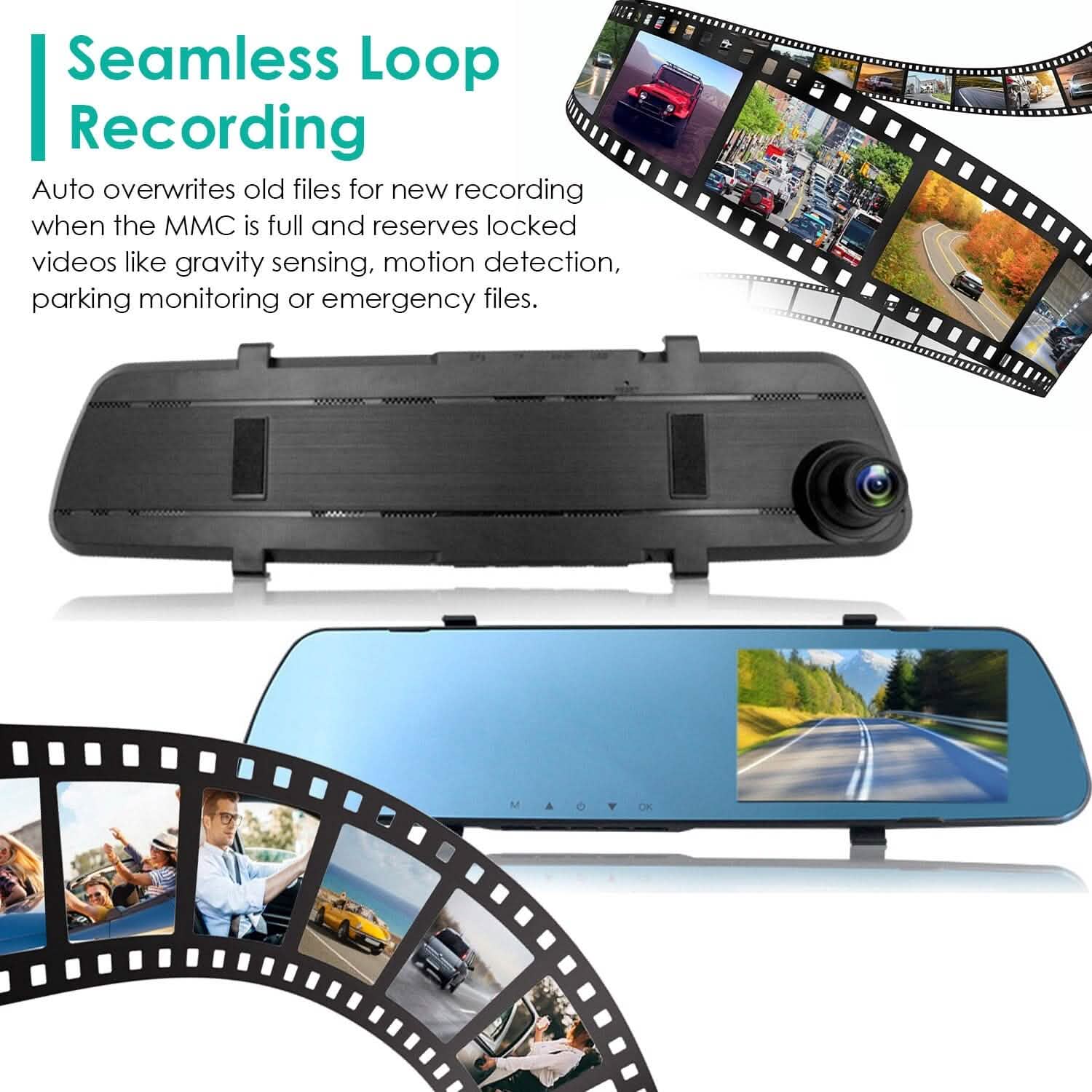 DVR de voiture 1080p, dashcam 4,3 pouces avec angle de 140° et enregistrement en boucle