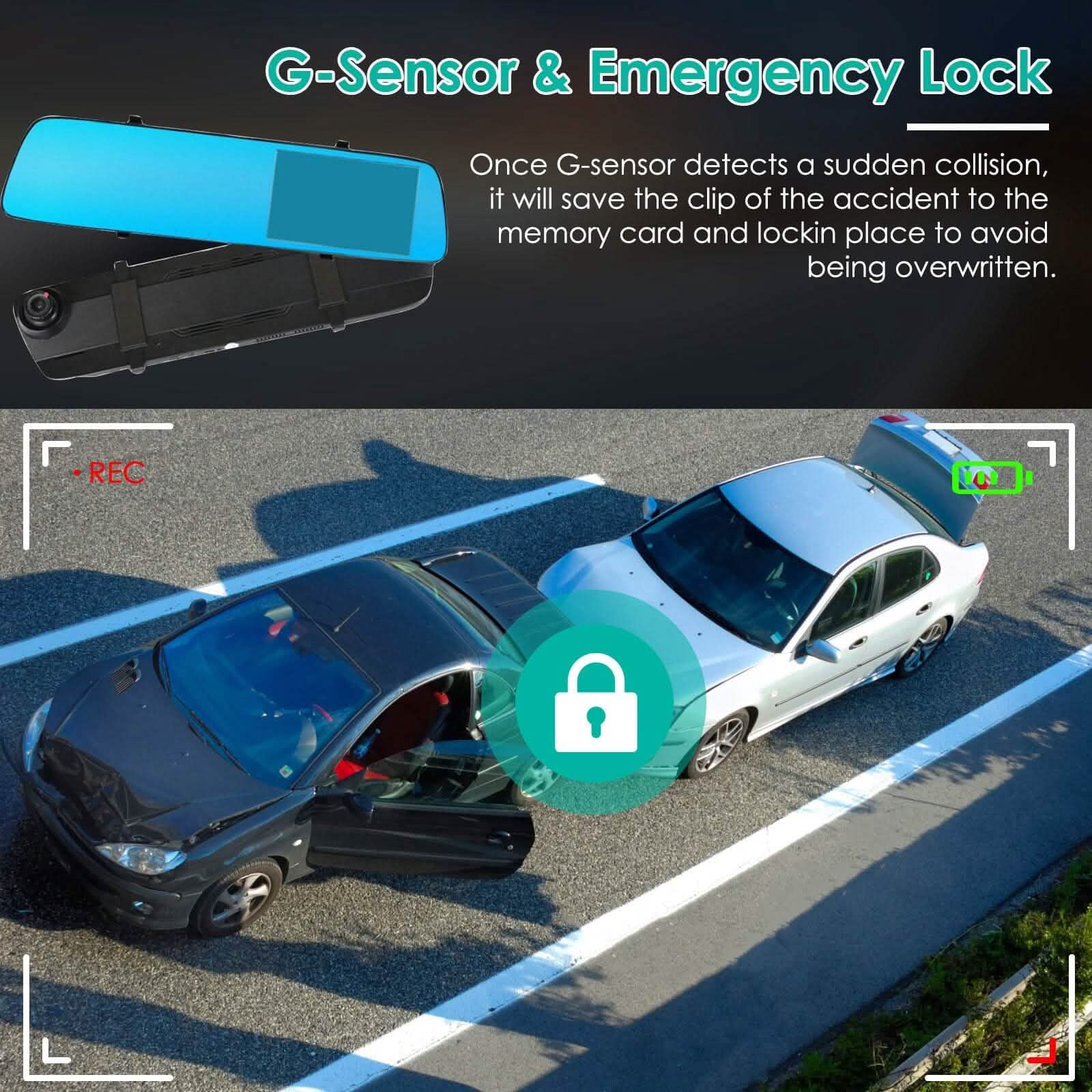 DVR de voiture 1080p, dashcam 4,3 pouces avec angle de 140° et enregistrement en boucle