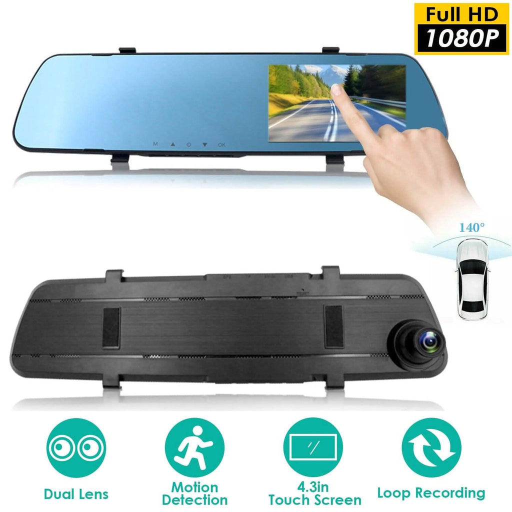 DVR de voiture 1080p, dashcam 4,3 pouces avec angle de 140° et enregistrement en boucle