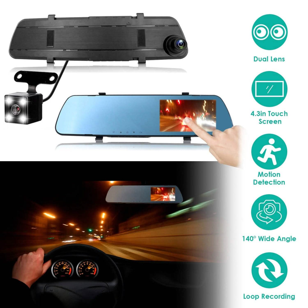 DVR de voiture 1080p, dashcam 4,3 pouces avec angle de 140° et enregistrement en boucle
