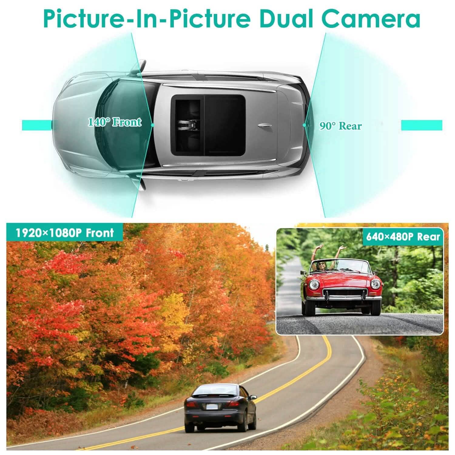 DVR de voiture 1080p, dashcam 4,3 pouces avec angle de 140° et enregistrement en boucle