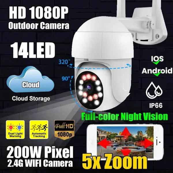Caméra de surveillance extérieure 1080P avec vision nocturne couleur