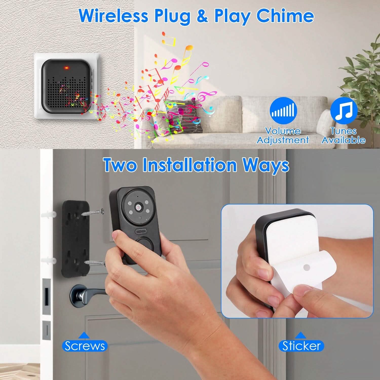 Caméra de sonnette de sécurité WiFi 1080P Audio bidirectionnel Stockage Cloud gratuit