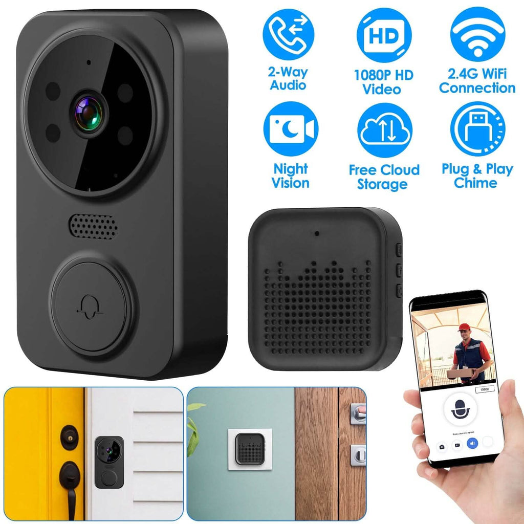 Caméra de sonnette de sécurité WiFi 1080P Audio bidirectionnel Stockage Cloud gratuit