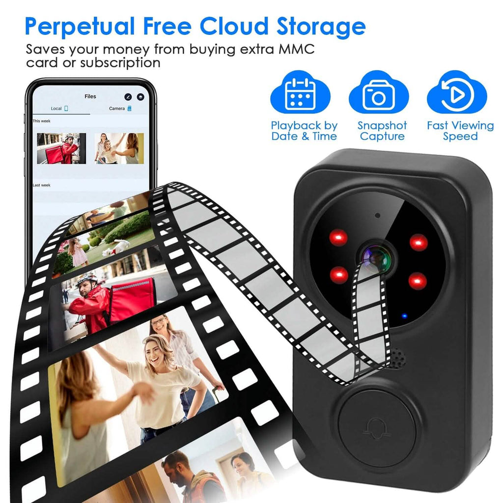 Caméra de sonnette de sécurité WiFi 1080P Audio bidirectionnel Stockage Cloud gratuit