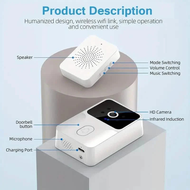 1080P WiFi Smart Video Doorbell with HD Night Vision, Two-Way Audio with App Control