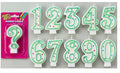 Green/White  Number Candles - Numbers 0 to 9 Plus Question Mark