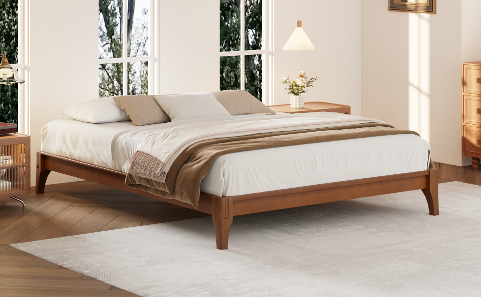 12 Inch King Size Solid Dry Bamboo Wood Platform Bed Frame