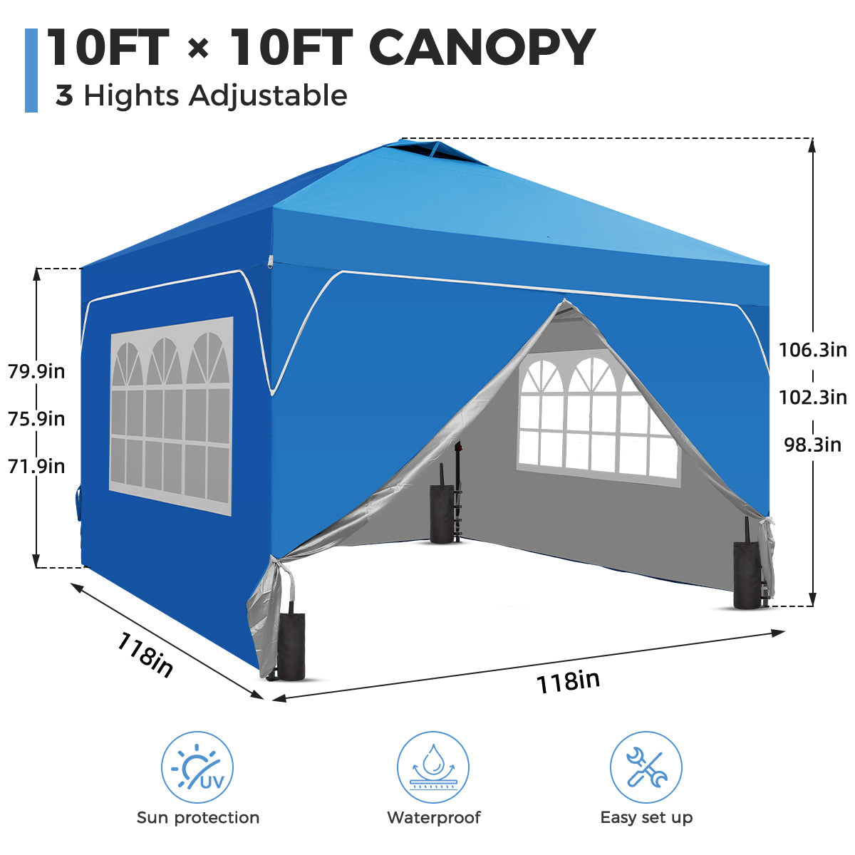 Ainfox 10ft x 10ft Pop Up Canopy Beach Tent with Four Removable Sidewalls for Events, Parties, Camping