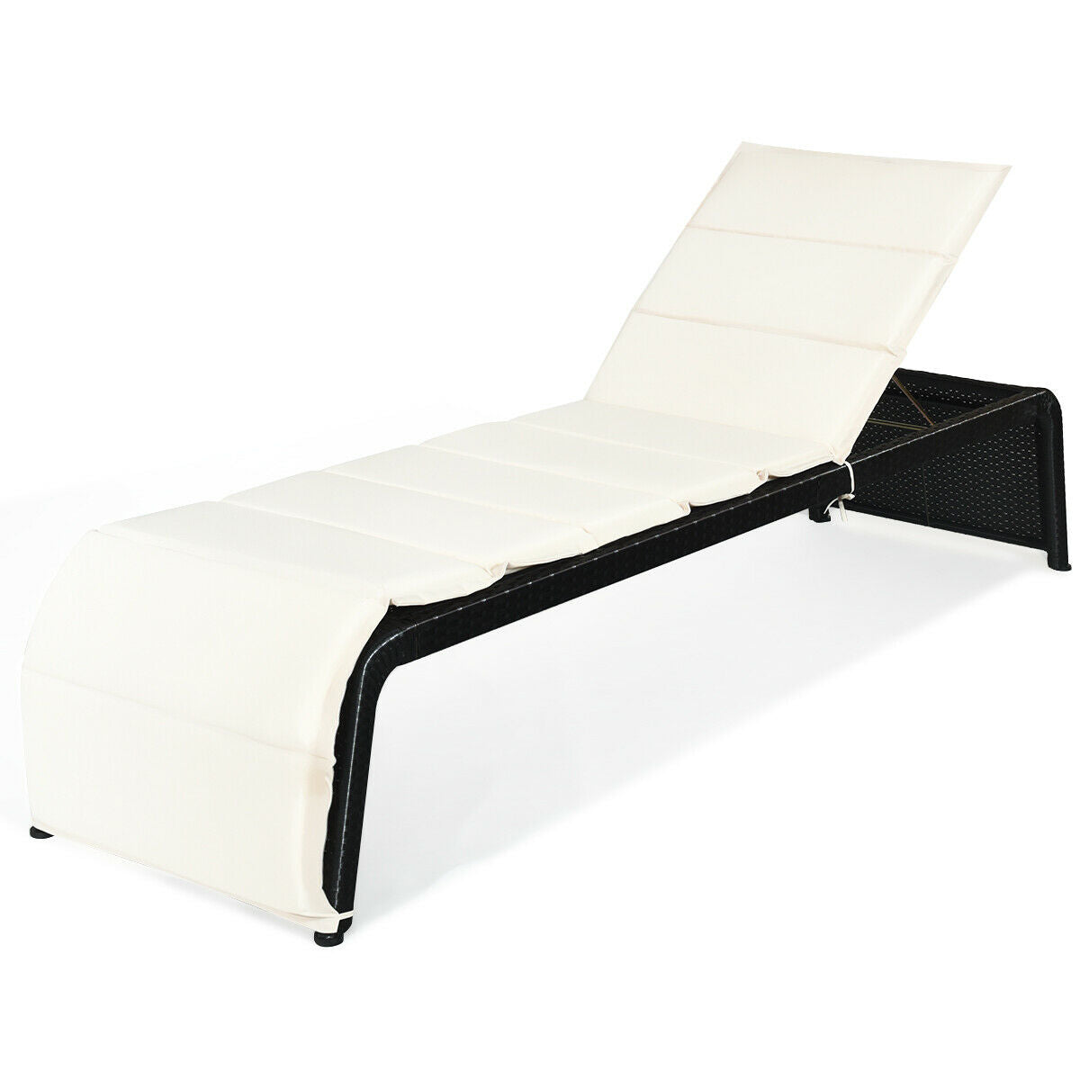 Patio Rattan Lounge Chair Back Adjustable Chaise Recliner with Cushioned