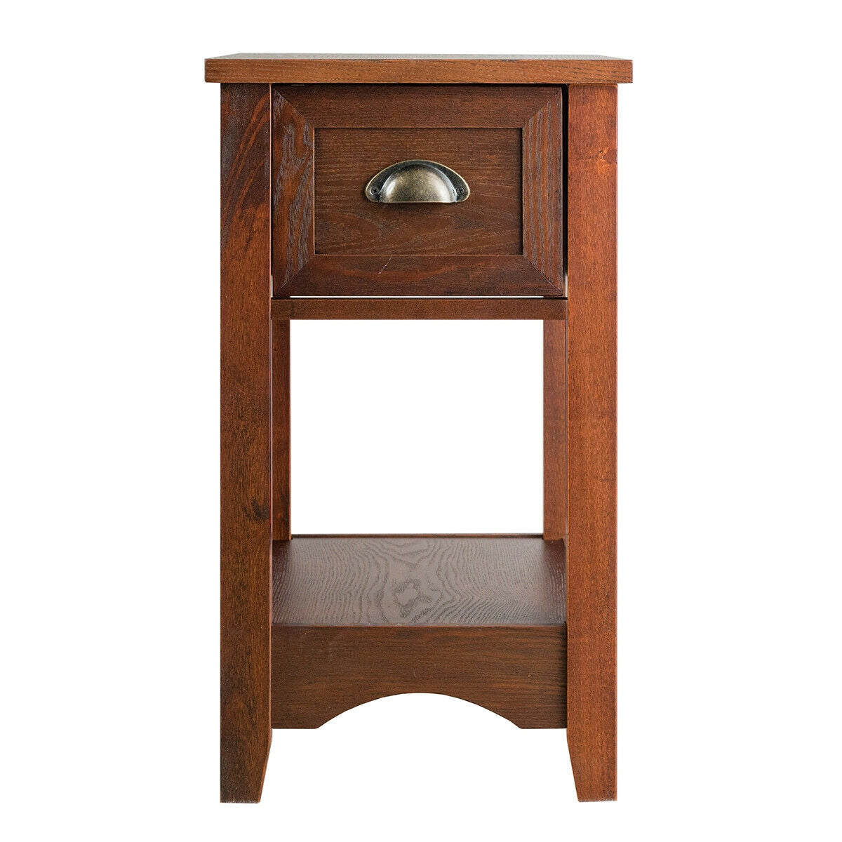 2 Pieces Retro Narrow Tiered End Table with Drawer and Storing Shelf