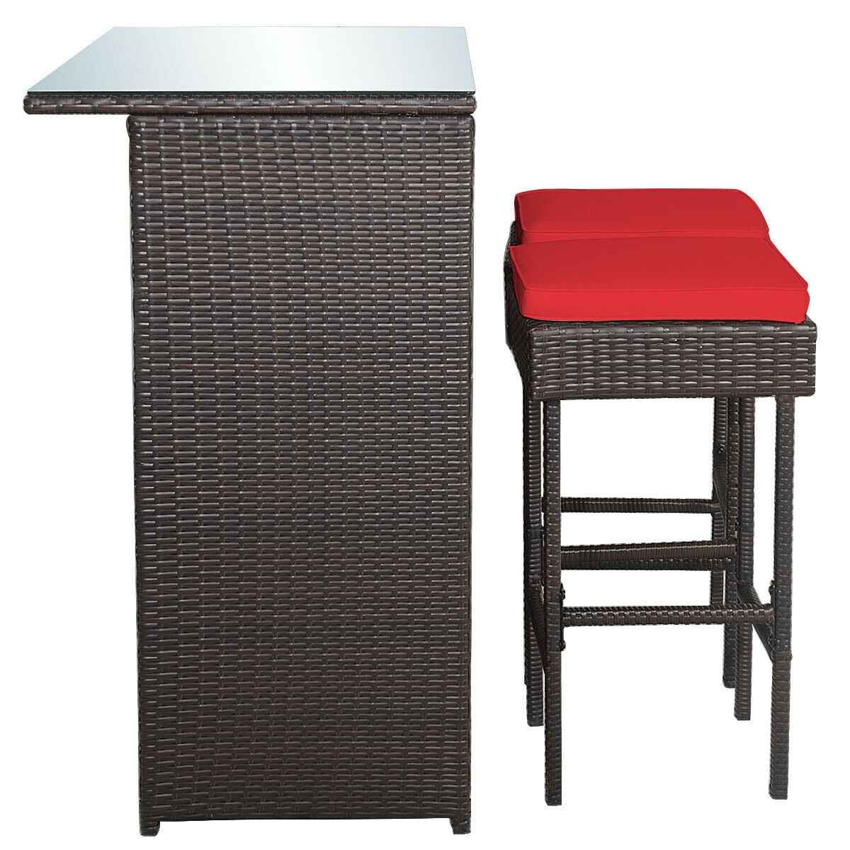 3PCS Patio Rattan Wicker Bar Table Stools Dining Set-Turquoise
