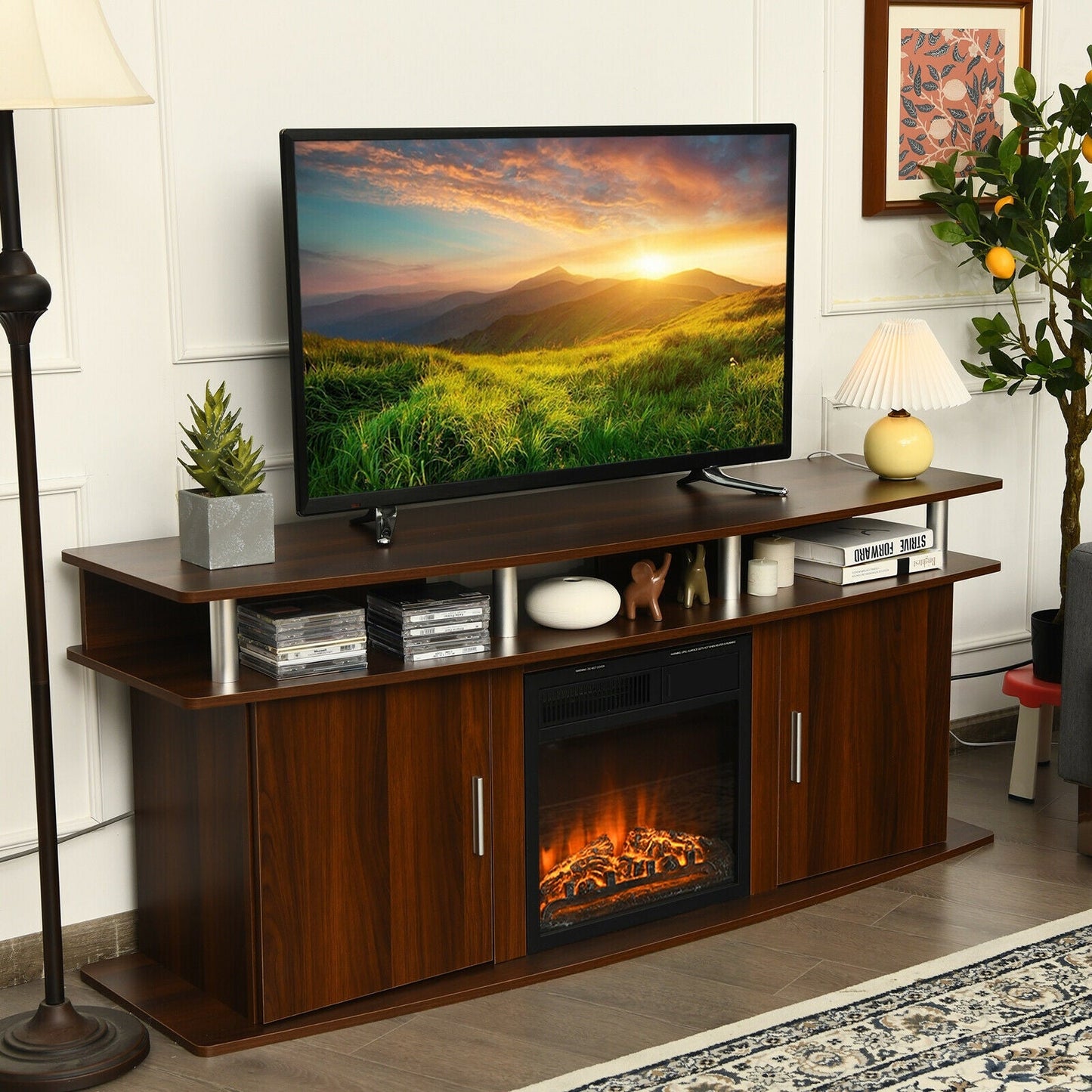 63 Inch TV Entertainment Console Center with 2 Cabinets