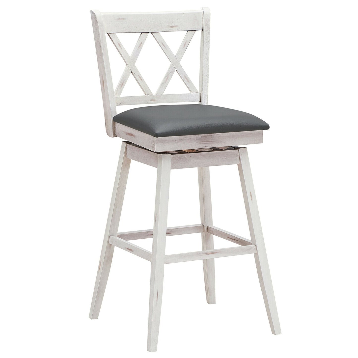 2 Pieces 29 Inches Swivel Counter Height Barstool Set with Rubber Wood Legs