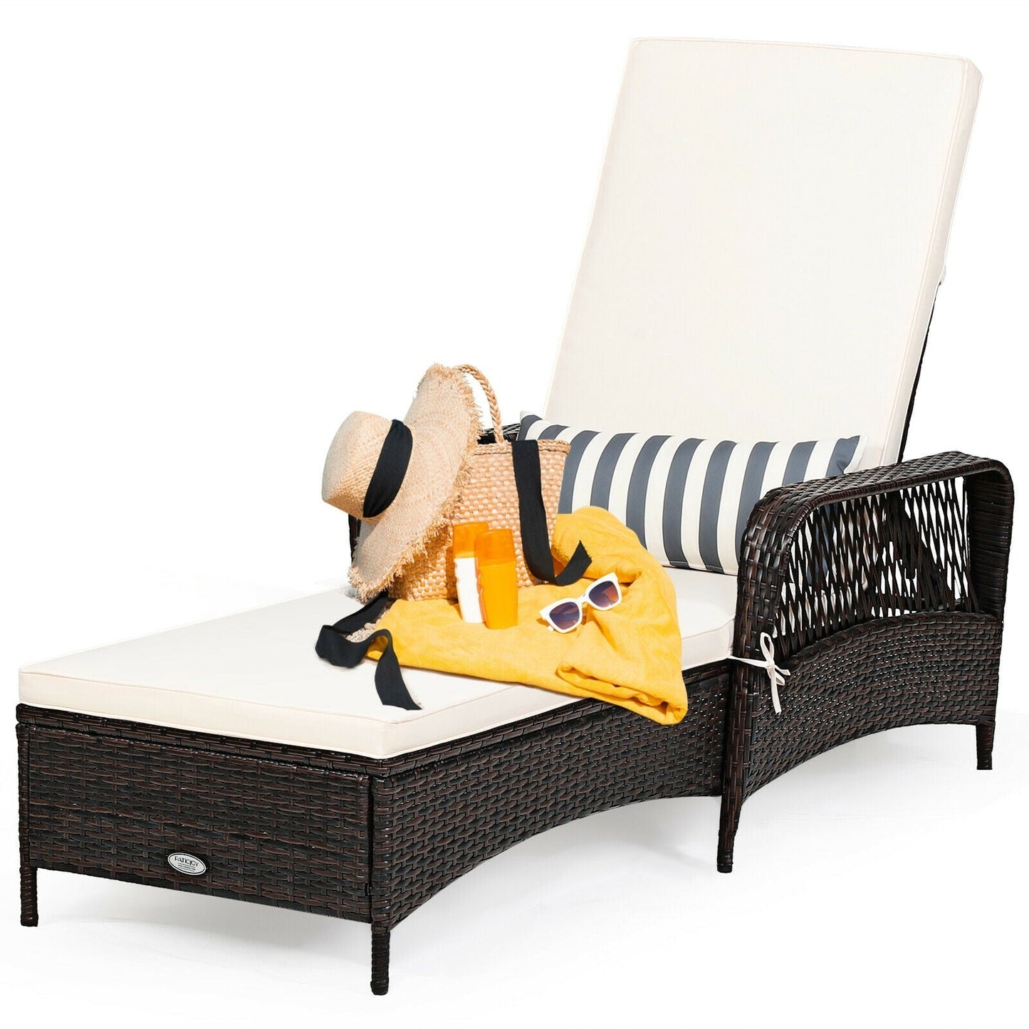 Outdoor Patio Wicker Chaise Lounge Chair with Adjustable Backrest and Pillow