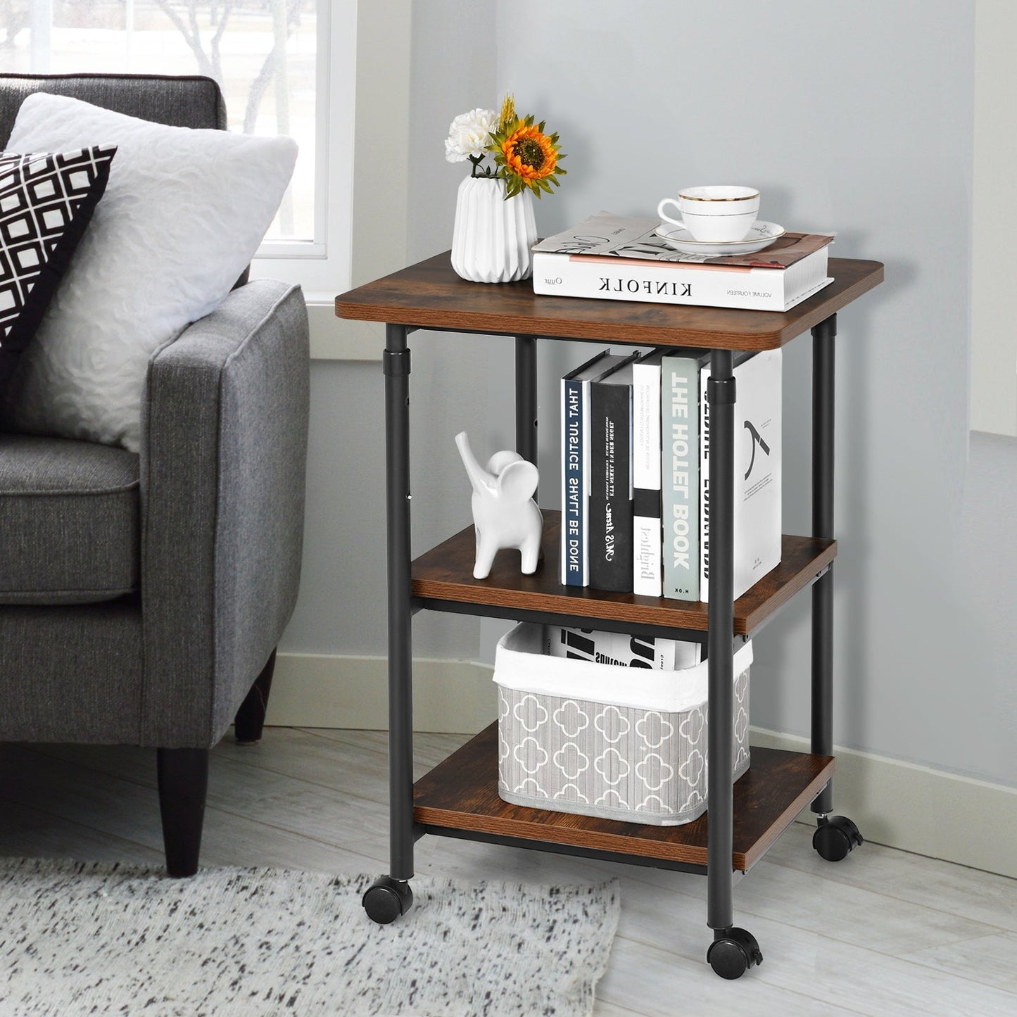 3-tier Adjustable Printer Stand with 360° Swivel Casters