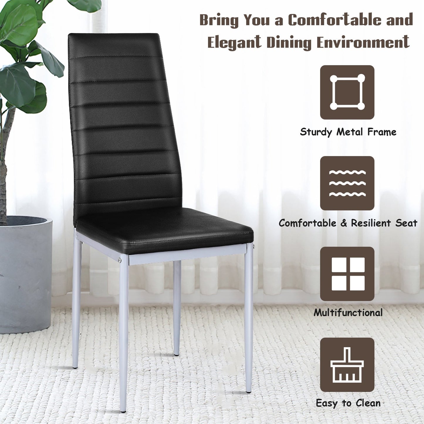 4 pcs PVC Leather Dining Side Chairs Elegant Design